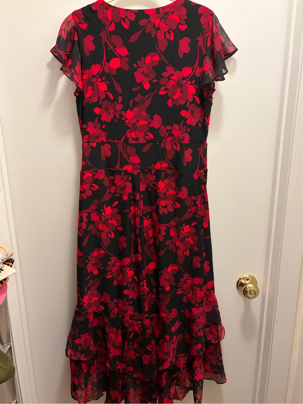 Tommy Hilfiger Black Midi Dress with Red Floral Print - Picture 2 of 3